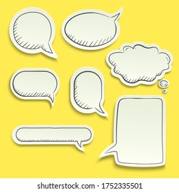Vector set of bubbles of different shapes for text. Freehand volume, shadow and contour.
