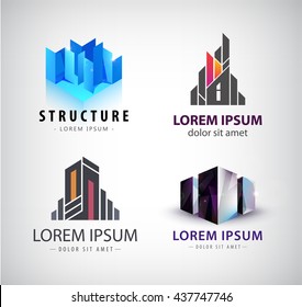 Vector set of building logos. 3d structure, house, office building, property logos, icons isolated
