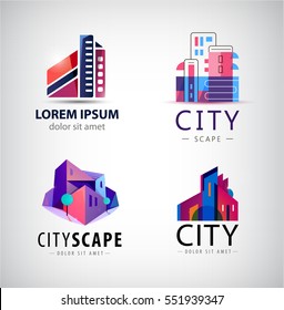 Vector set of building logos, company icons. City scape, office building.