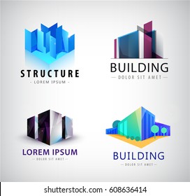 Vector set of building logos, company icons. City scape, office building.