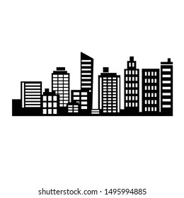 Vector set of building silhouette illustration isolated on white background.