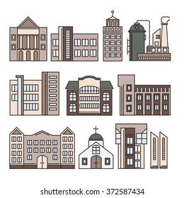 vector set of buildings collection of outline city design elements. web icons set for your design