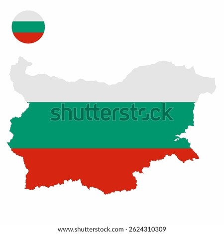 Vector set of Bulgaria high detailed map flag and national flag round badge isolated on white background.
