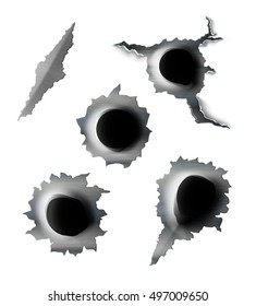 vector set of bullet holes in the metal