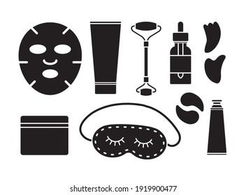 Vector set bundle of black flat cosmetic isolated on white background