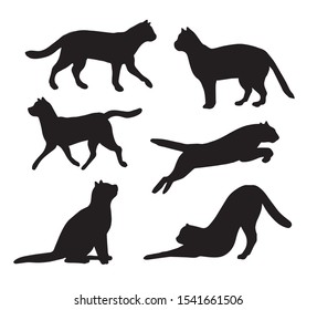 Vector set bundle of cats silhouette isolated on white background