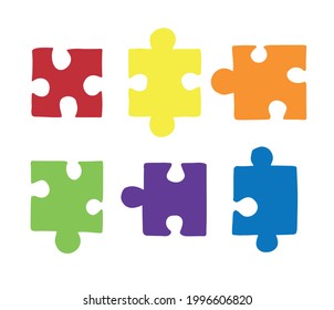 Vector set bundle of colored hand drawn doodle sketch puzzle piece silhouette isolated on white background