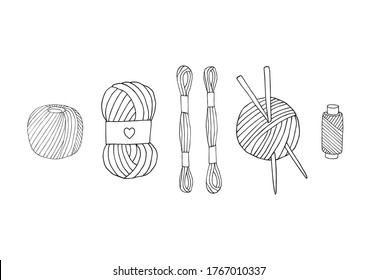 Vector set bundle of different hand drawn doodle sketch threads isolated on white background