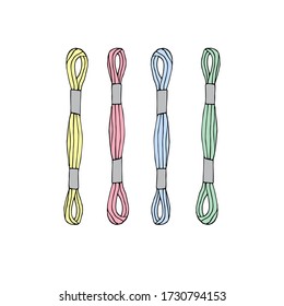 Vector Set Bundle Of Different Pastel Colored Hand Drawn Sketch Doodle Embroidery Floss Threads Isolated On White Background