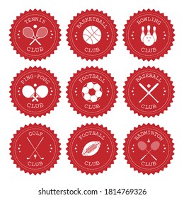 Vector set bundle of different red sport flat retro round logo isolated on white background