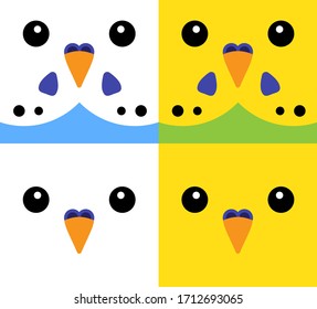 Vector Set Bundle Of Flat Cartoon Different Colored Budgie Parrot Face