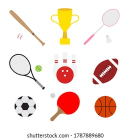 Vector set bundle of flat cartoon sport equipment isolated on white background