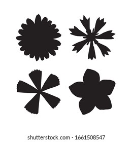 Vector set bundle of hand drawn black field flowers silhouette isolated on white background