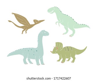 Vector set bundle of hand drawn doodle sketch different color dinosaur isolated on white background