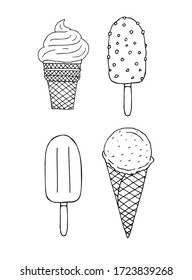 Vector set bundle of hand drawn doodle sketch different ice cream isolated on white background