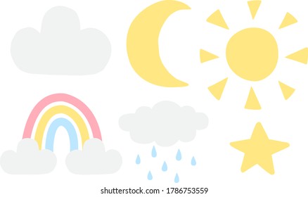 Vector set bundle of hand drawn doodle sketch colored weather symbols isolated on white background