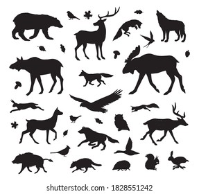 Forest Animals Silhouettes Vintage Vector Illustration Stock Vector ...