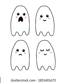 Vector set bundle of hand drawn doodle sketch ghost isolated on white background