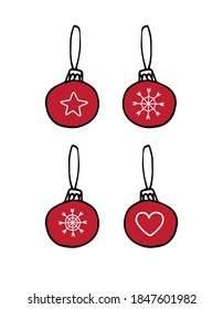 Vector set bundle of hand drawn doodle sketch colored Christmas new year tree decoration balls isolated on white background