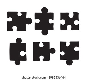 Vector set bundle of hand drawn doodle sketch puzzle piece silhouette isolated on white background