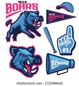 vector of set bundle of sport wild boar mascot