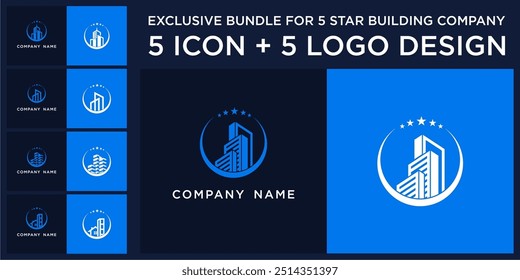 Vector conjunto de Paquetes de 5 estrellas de construcción de logotipo y Plantilla de diseño de iconos, se puede utilizar en varios medios fácilmente, editable
