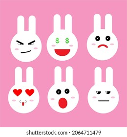 vector set of bunny emoticons