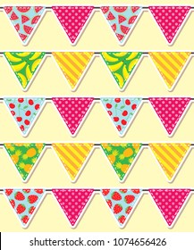 Vector set of bunting stickers with fruit pattern