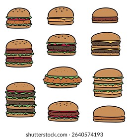 vector set of burger cartoon