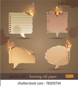 Vector set: Burning Old Paper. Vector Illustration