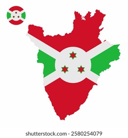 Vector set of Burundi high detailed map flag and national flag round badge isolated on white background.