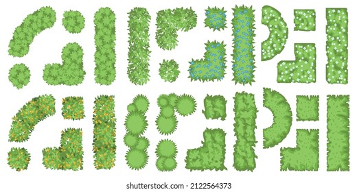 Conjunto de vectores. Bushes, plantas para el diseño paisajístico. Vista superior. Alambre verde. Vista desde arriba.