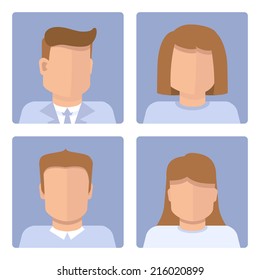 Vector set of business avatars in flat simple style - man and woman profile pictures for social network