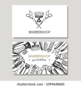 Vector set with business cards for barbershop