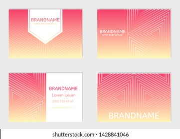 Vector set of business cards, flayers, banners with abstract geometric line pattern background for business brochure cover design. Red-yellow vector banner poster template.