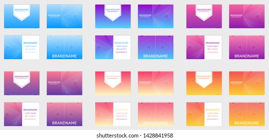 Vector set of business cards, flayers, banners with abstract geometric line pattern background for business brochure cover design. Gradient vector banner poster template.