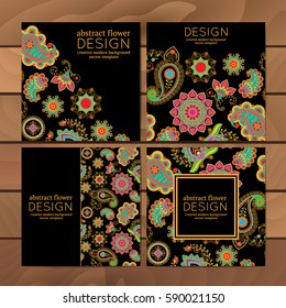 Vector set of business cards flayers banners with oriental pattern. Paisley and mandala. Modern abstract style, Indian, Arabic, Islam motifs. Vintage design elements