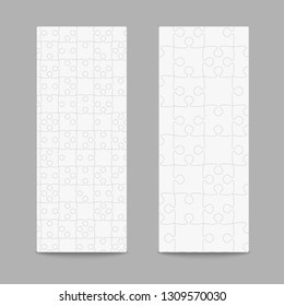 Vector set business cards flyers brochures, booklets. Jigsaw banner, background, backdrop of puzzle grey pieces. Teamwork corporate. Office work. Business cards from pieces, parts puzzle.
