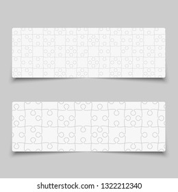 Vector set business cards flyers brochures, booklets. Jigsaw banner, background, backdrop of puzzle white pieces. Teamwork corporate. Office work. Business cards from pieces, parts puzzle.