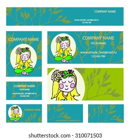 Vector set of business cards with a girl for your design