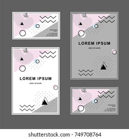 Vector set of business cards and cards, made in memphis style. Used for corporate identity of a company or an individual.