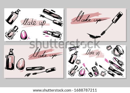 Vector set with business cards for make up artist