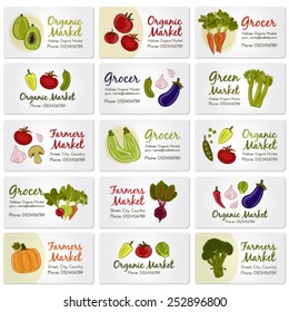 Vector set of business cards with vegetables