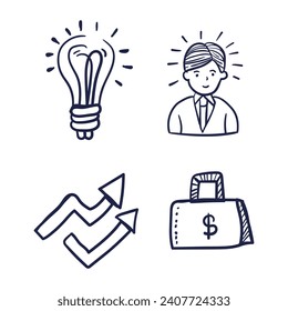 conjunto vectorial de iconos de doodle de concepto de negocio