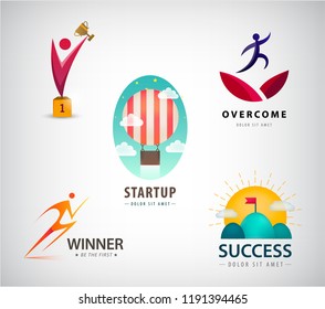 Vector set of business concept logos. Startup, success, leader, competition, motivation icons.