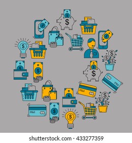 Vector set of business and finance Bank Internet shopping Payments