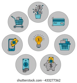 Vector set of business and finance Bank Internet shopping Payments