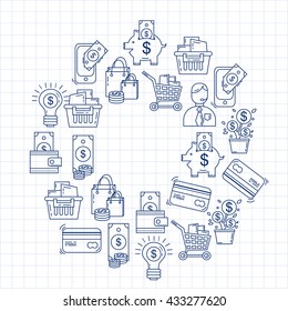 Vector set of business and finance Bank Internet shopping Payments