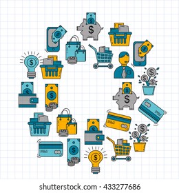 Vector set of business and finance Bank Internet shopping Payments