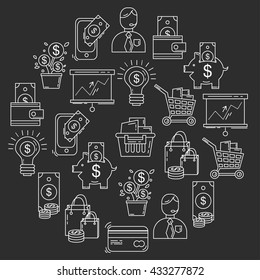 Vector set of business and finance Bank Internet shopping Payments